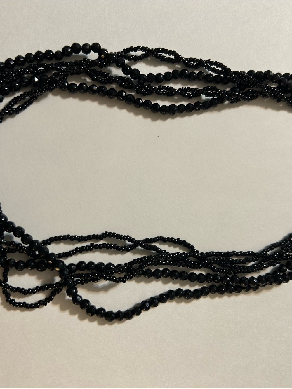 Vintage Lia Sophia Gunmetal Multi Strand Faceted Black Crystal Bead Necklace